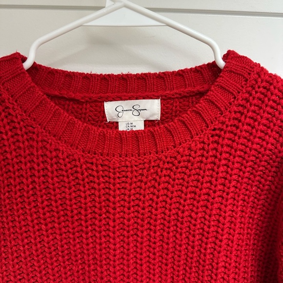 Women's Jessica Simpson Red Cropped Sweater with Bubble Sleeves - Size Medium - Picture 3 of 4
